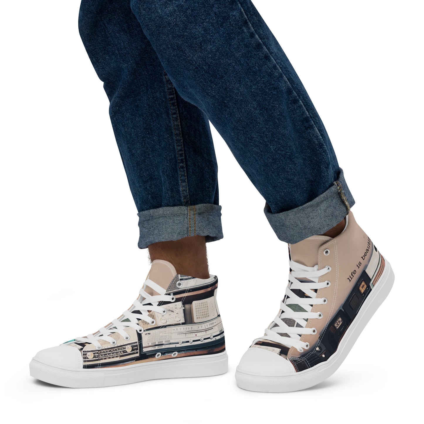 Nostalgic Radio Men’s high top canvas shoes