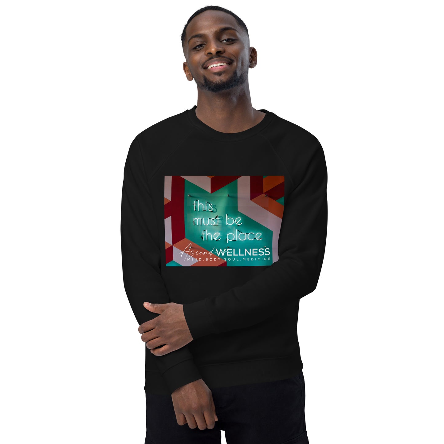 Must Be The Place Unisex organic raglan sweatshirt