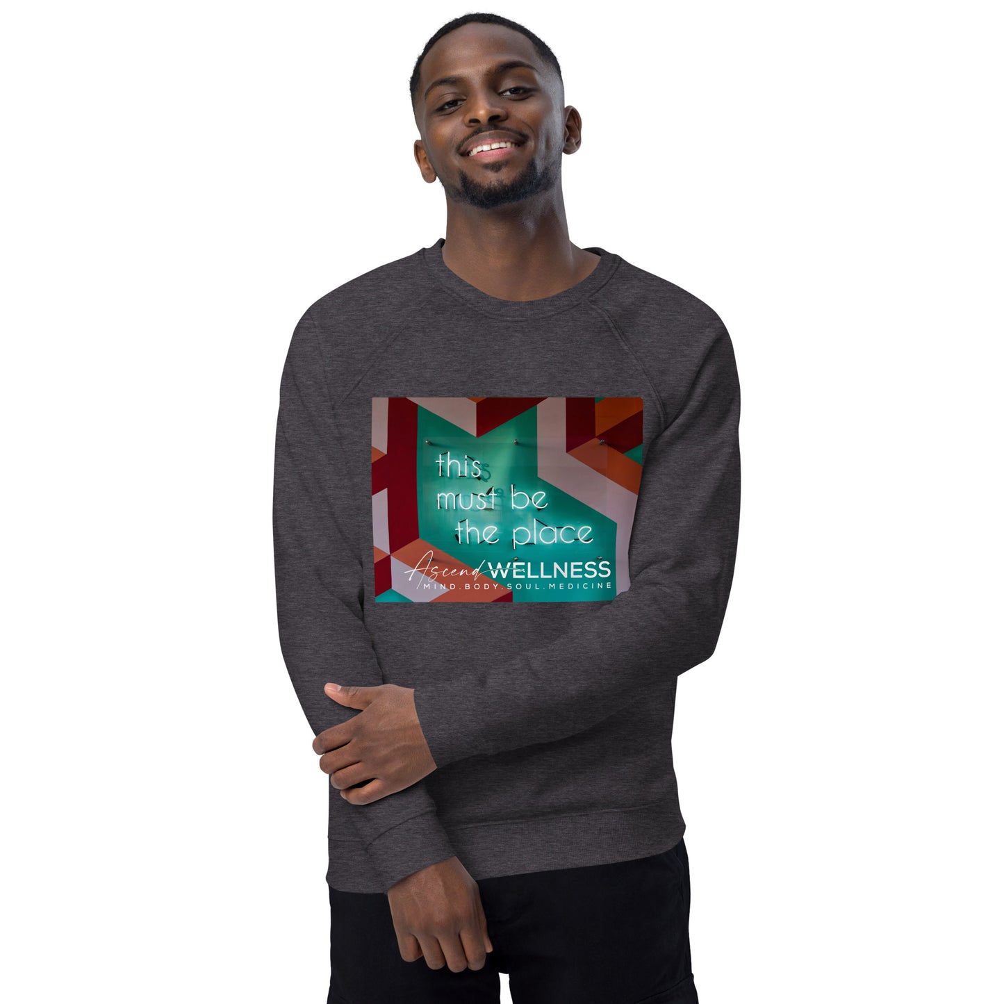 Must Be The Place Unisex organic raglan sweatshirt