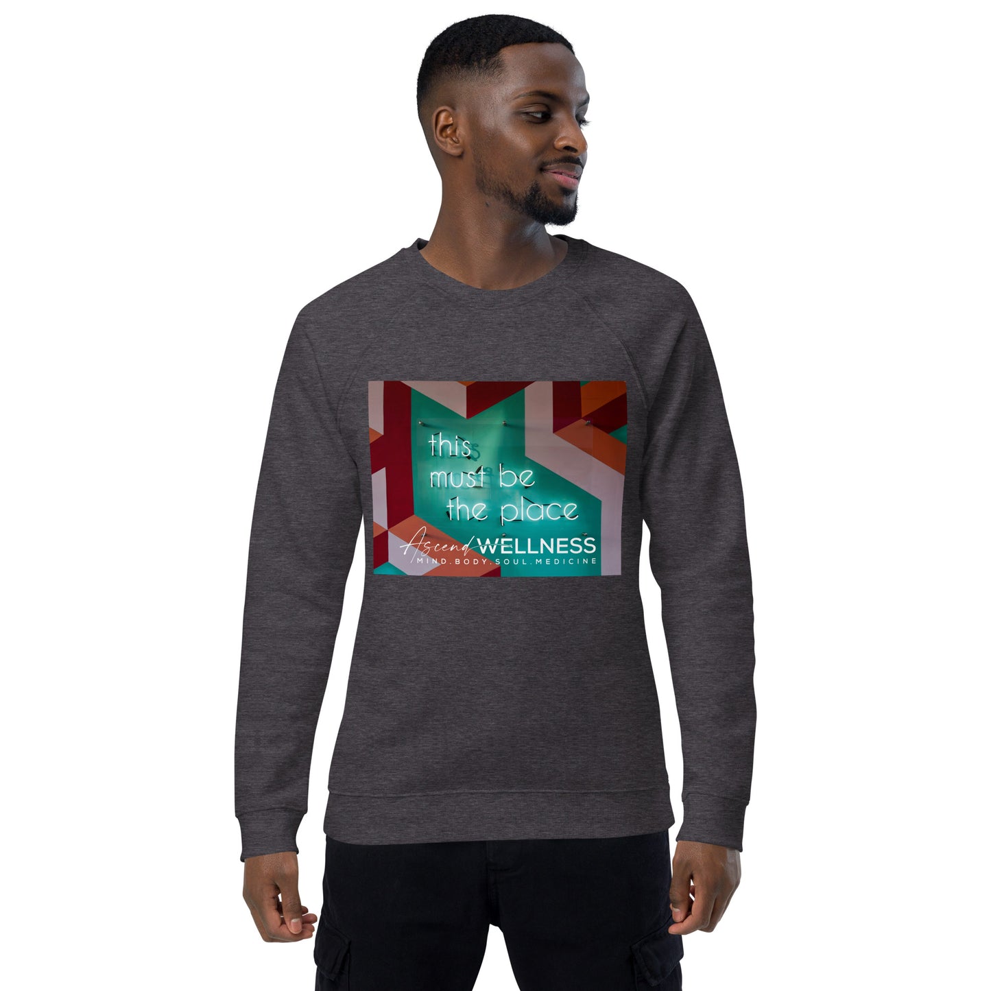 Must Be The Place Unisex organic raglan sweatshirt