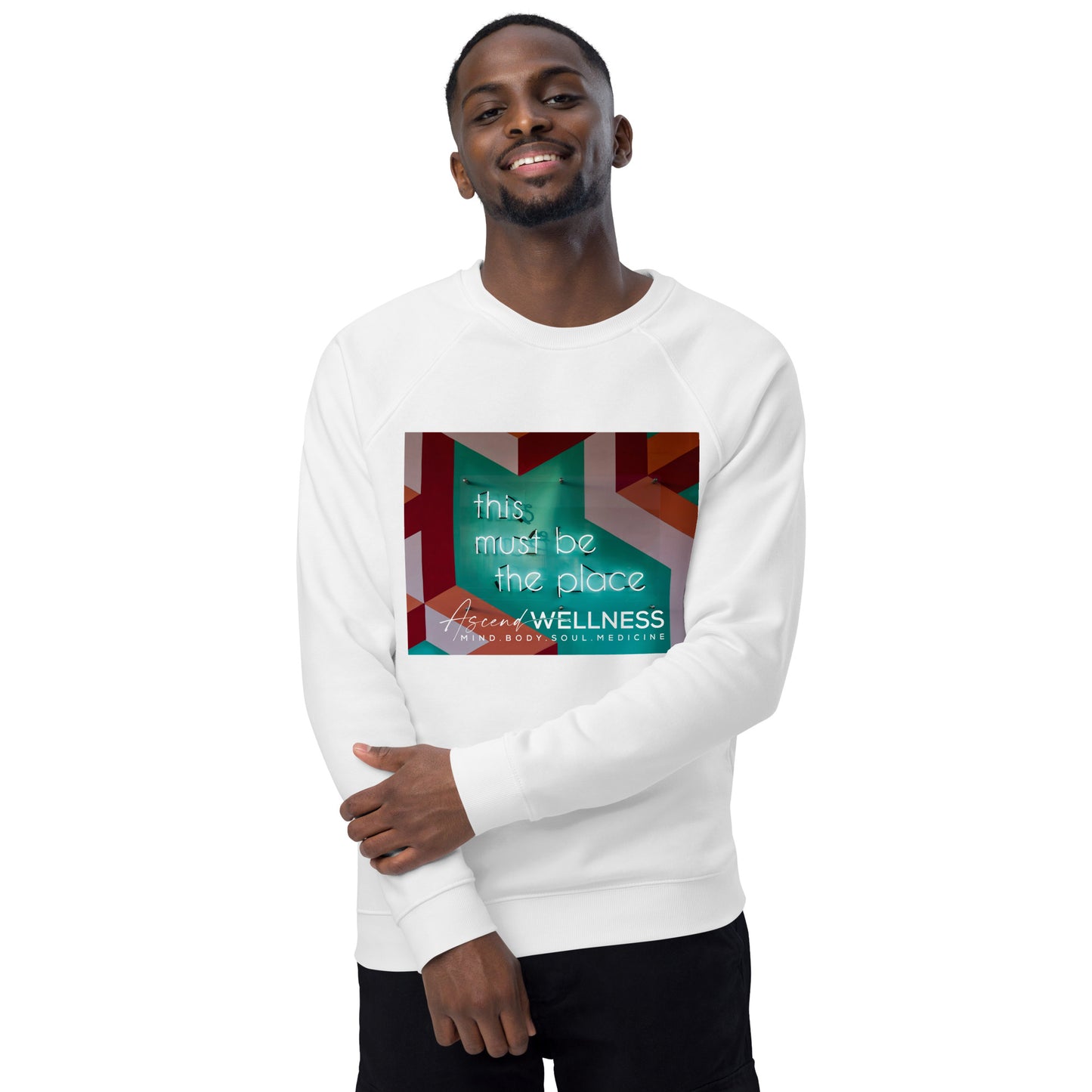 Must Be The Place Unisex organic raglan sweatshirt