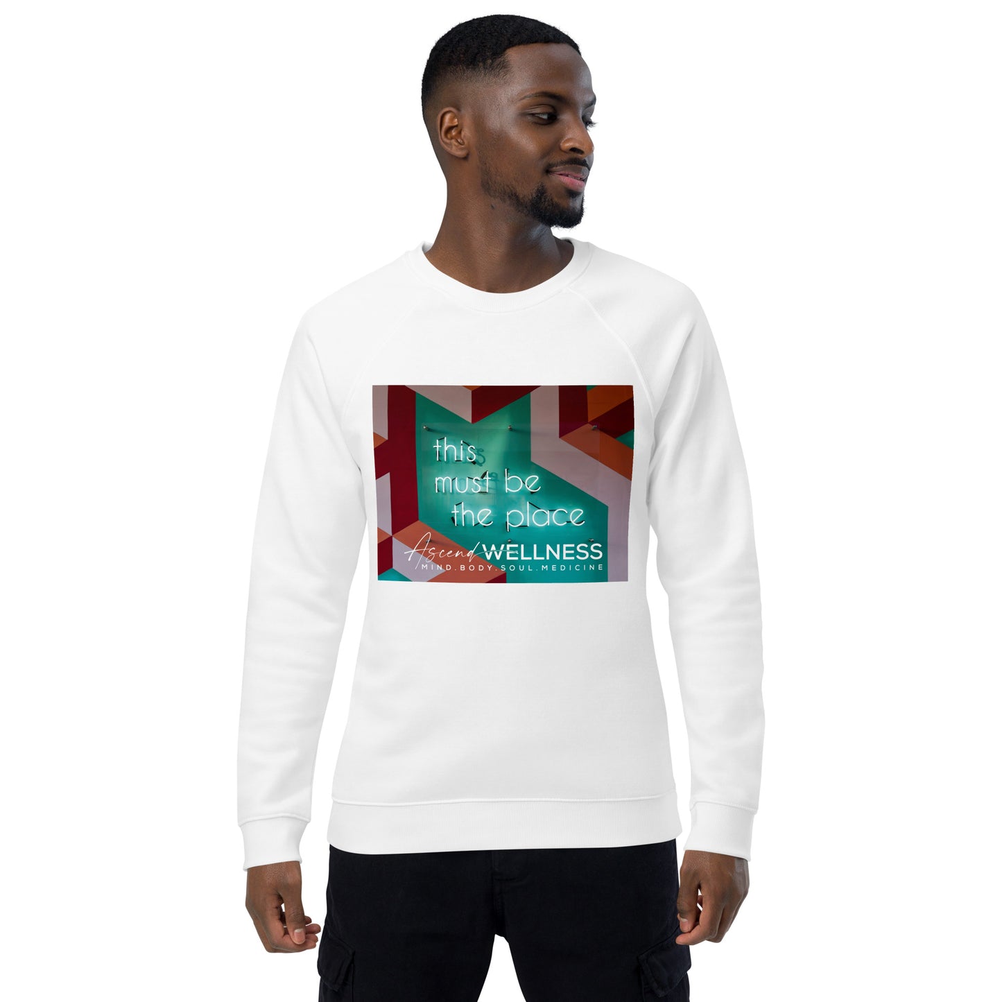 Must Be The Place Unisex organic raglan sweatshirt